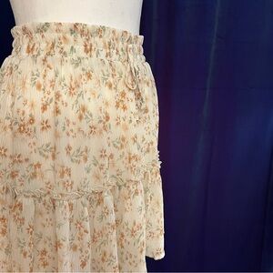 Cream Floral Smocked Tiered A-line Skirt